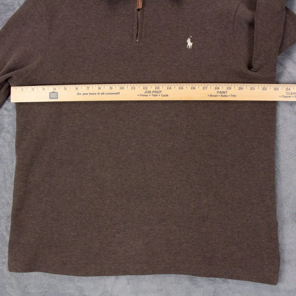 VTG Polo Ralph Lauren Mens Large Brown 1/4 Zip Pullover Sweater 100% Cotton Y2K